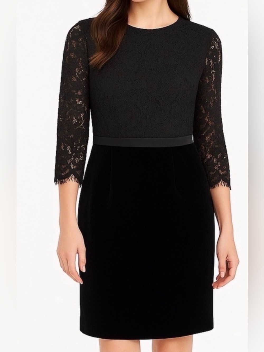 Draper James Black Lace Bodice Long Sleeve Sheath Dress